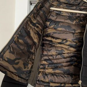 Reversible, black and army fatigue, puffer coat